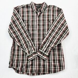 CE Schmidt Workwear Mens L Green Red Plaid Cotton Long Sleeve Button Up Shirt